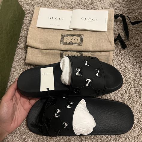 black gucci slides size 7|original Gucci slides.